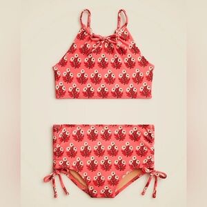 Crewcuts Girls Floral Bow Tie 2 Piece Swimsuit, 4, Coral/ Red